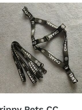 Black Logo-Print Harness and Matching Leash Set